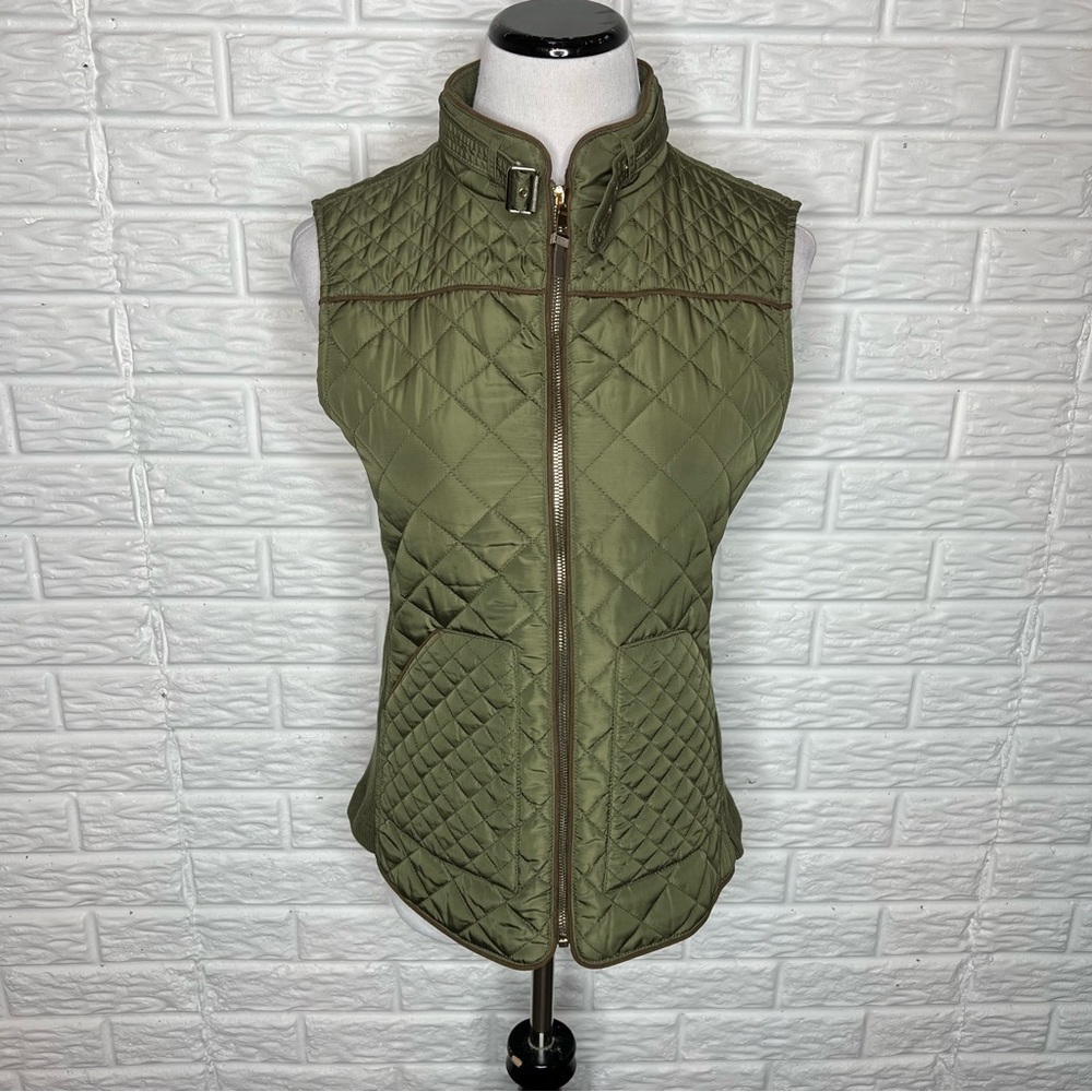 QUINN Army Green Quilted Vest Zip Front Size S